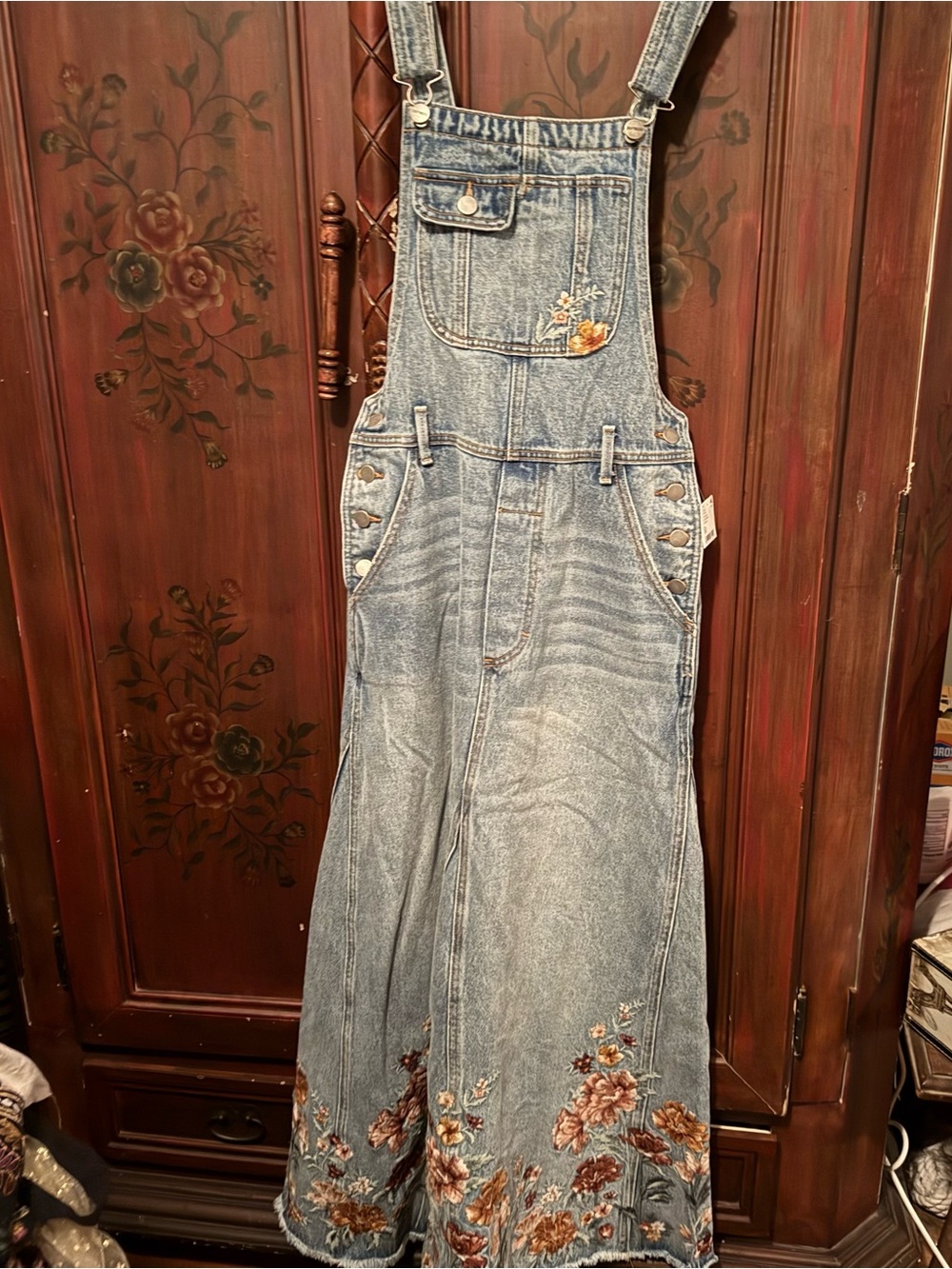 Driftwood x Free People Denim Floral Embroidered Maxi Shirtall Dress - Picture 3 of 6